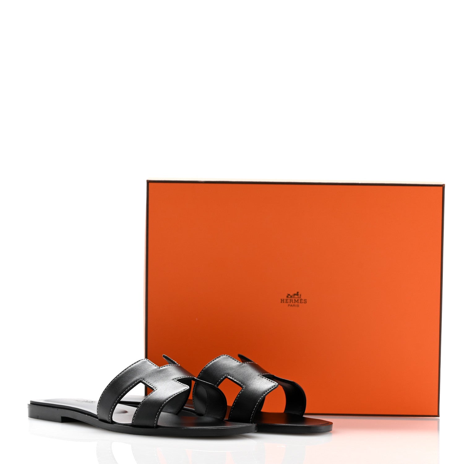 Hermes Box Calfskin Oran Sandals 39 Black 10 of 10