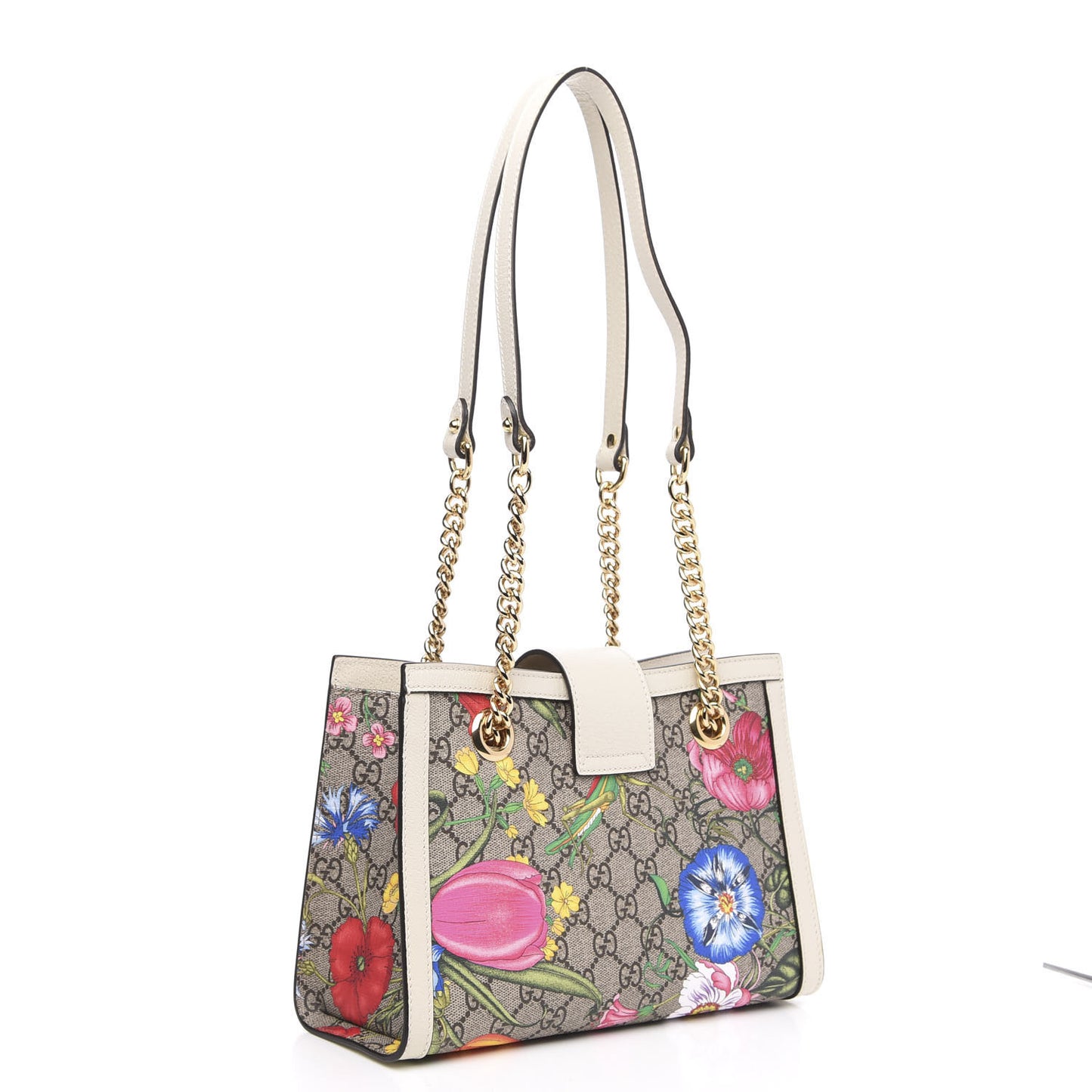 GG Supreme Monogram Flora Textured Calfskin Small Padlock Tote Beige Ebony Multicolor Mystic White