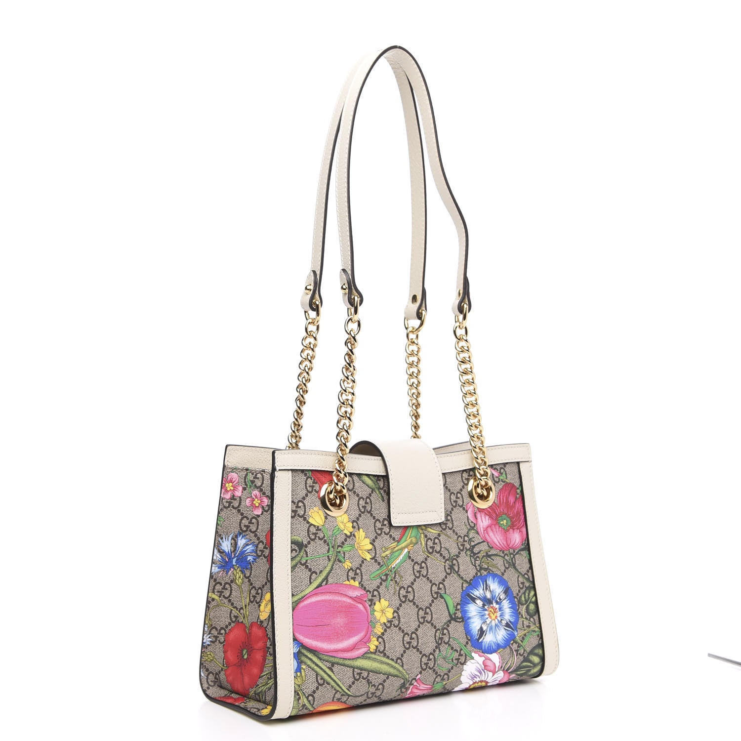 Gucci GG Supreme Monogram Flora Textured Calfskin Small Padlock Tote Beige Ebony Multicolor Mystic White 3 of 10