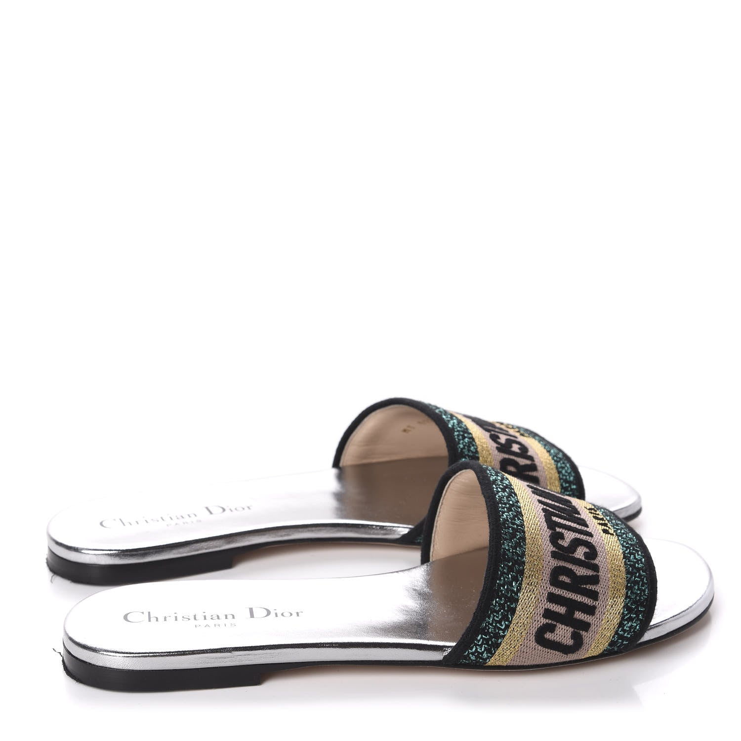 Christian Dior Canvas Metallic Embroidered Dway Mules Slide Sandals 37.5 Multicolor 4 of 9