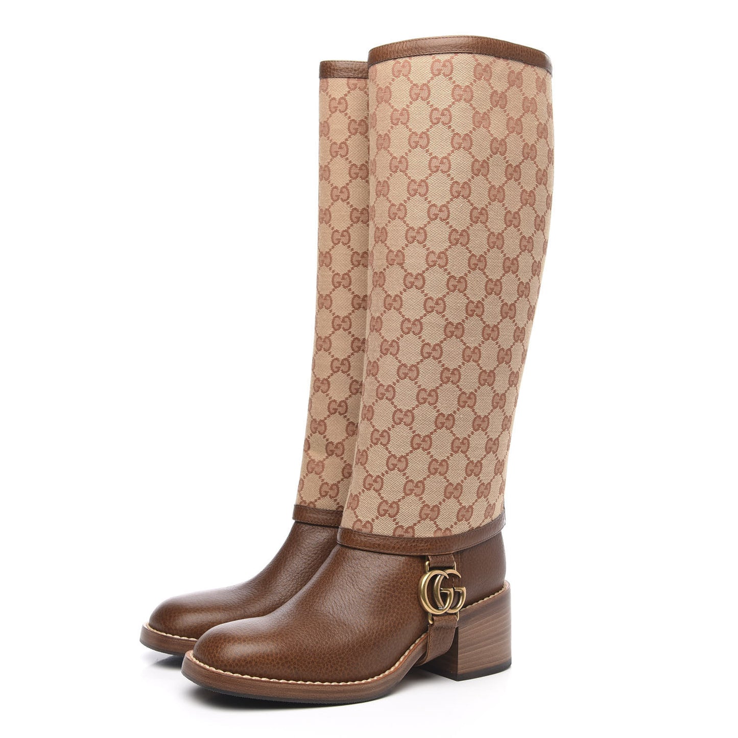 GG Monogram Calfskin Lola Tall Boots 37.5 Beige Ruggine Cuir