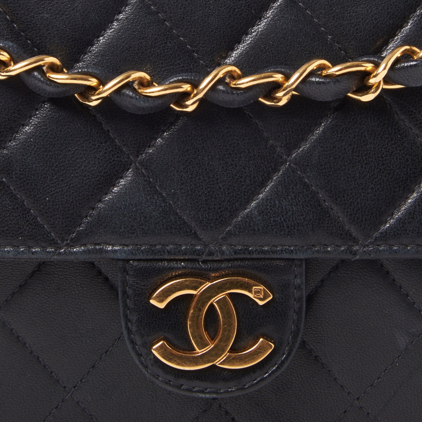 Lambskin Quilted Small Single Flap Black