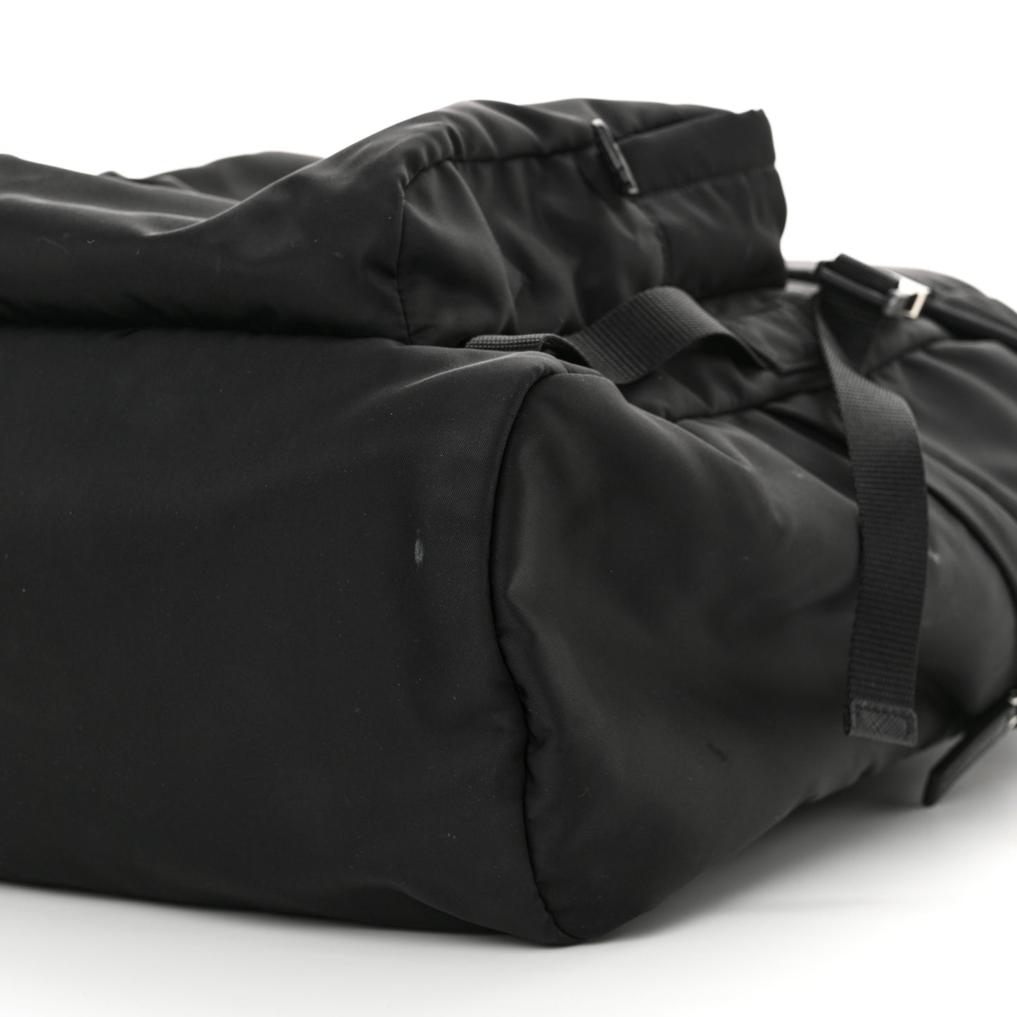 Re-Nylon Saffiano Logo Double Buckle Backpack Black