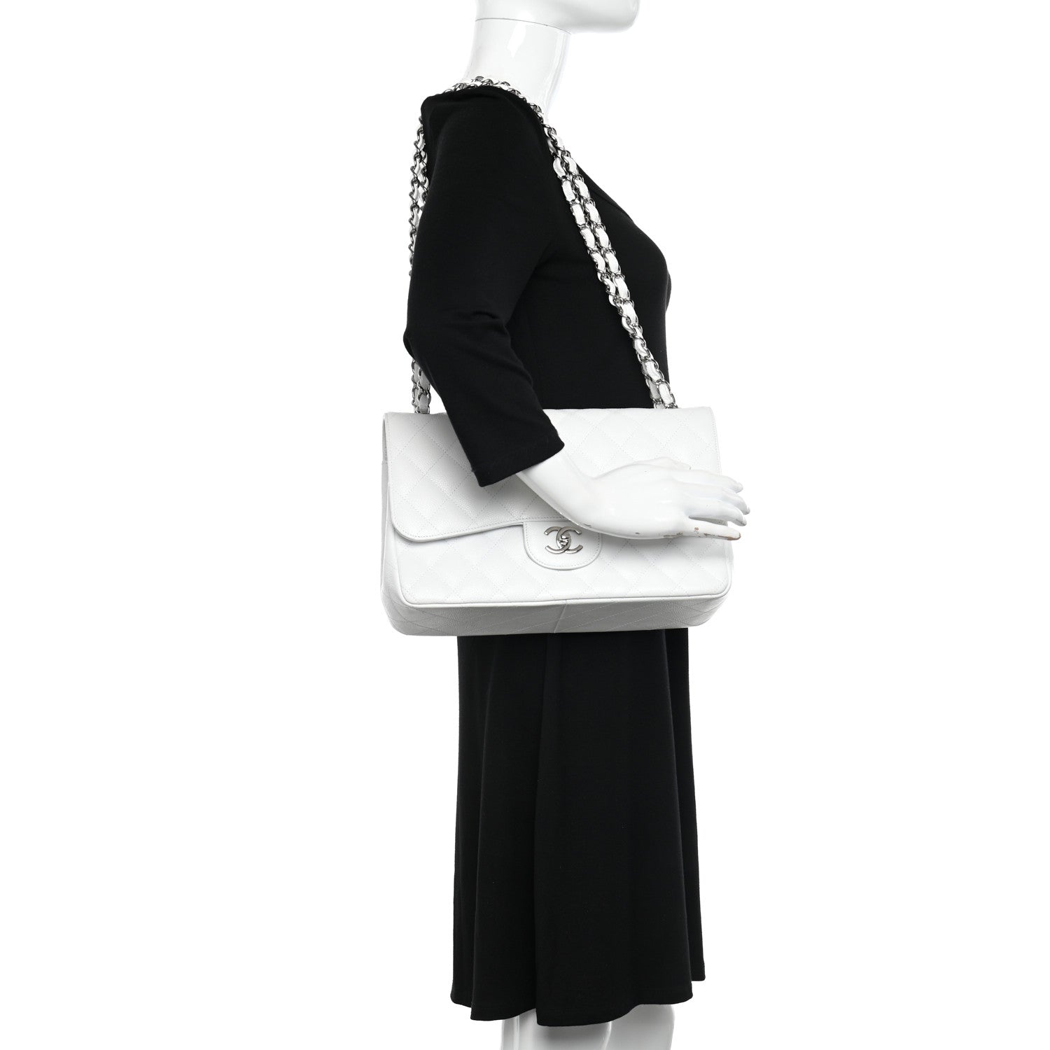 Chanel Caviar Quilted Jumbo Double Flap White 2 of 13