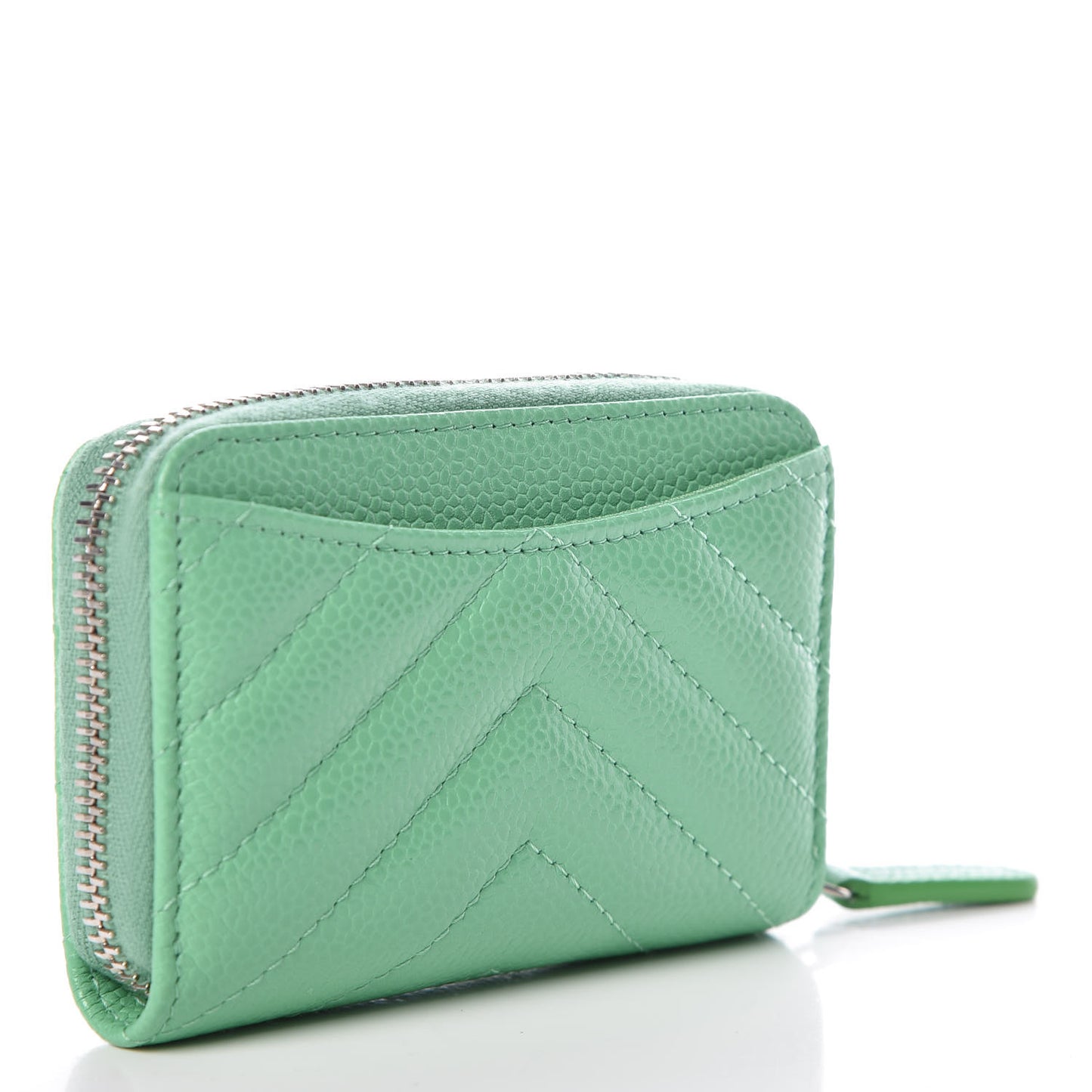 Caviar Chevron Quilted Zip Around Coin Purse Light Green