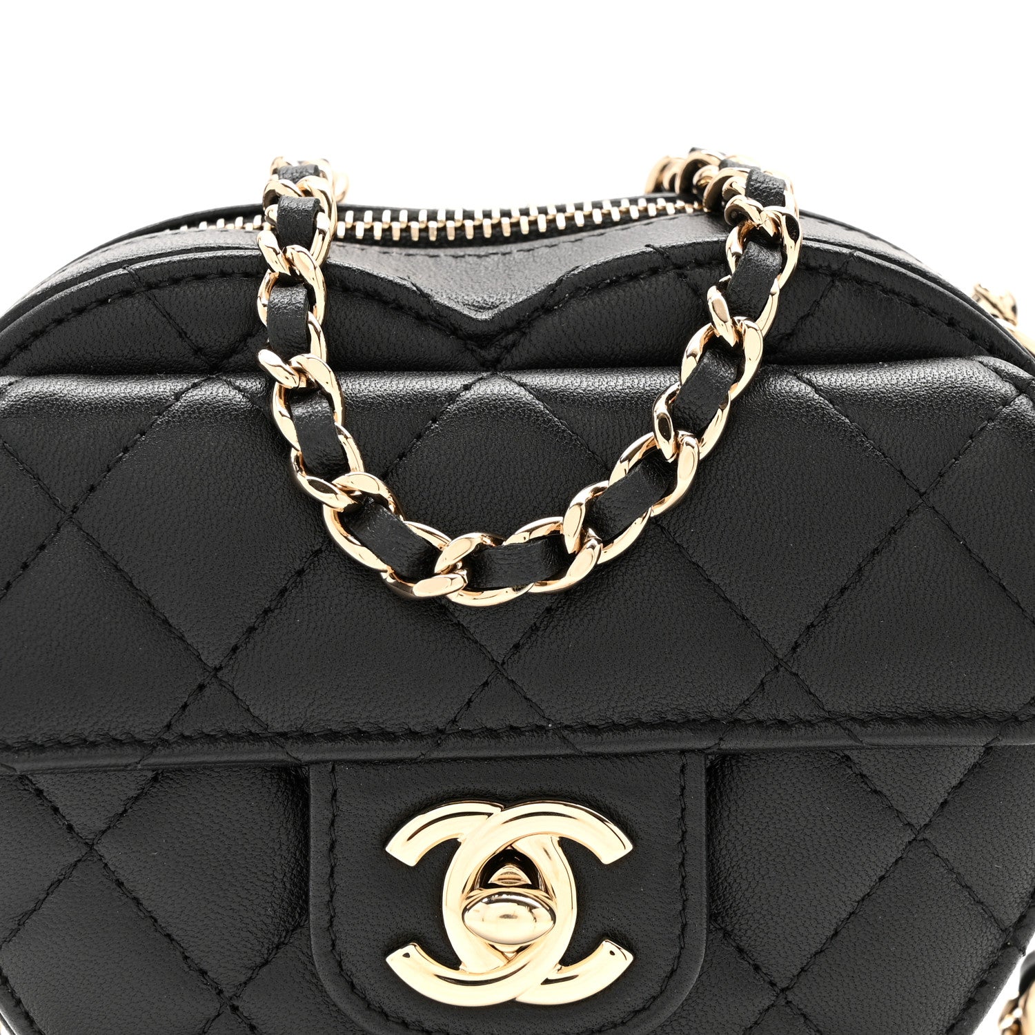 Chanel Lambskin Quilted CC In Love Heart Clutch With Chain Black 8 of 12
