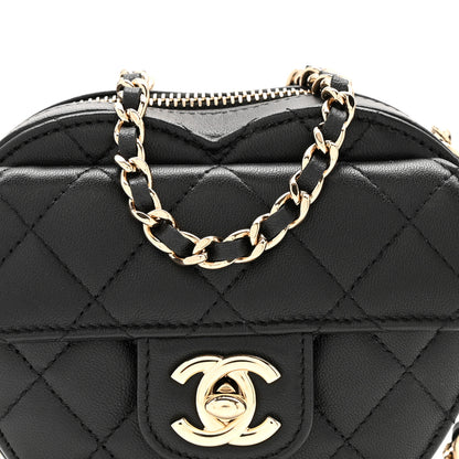 Chanel Lambskin Quilted CC In Love Heart Clutch With Chain Black 8 of 12