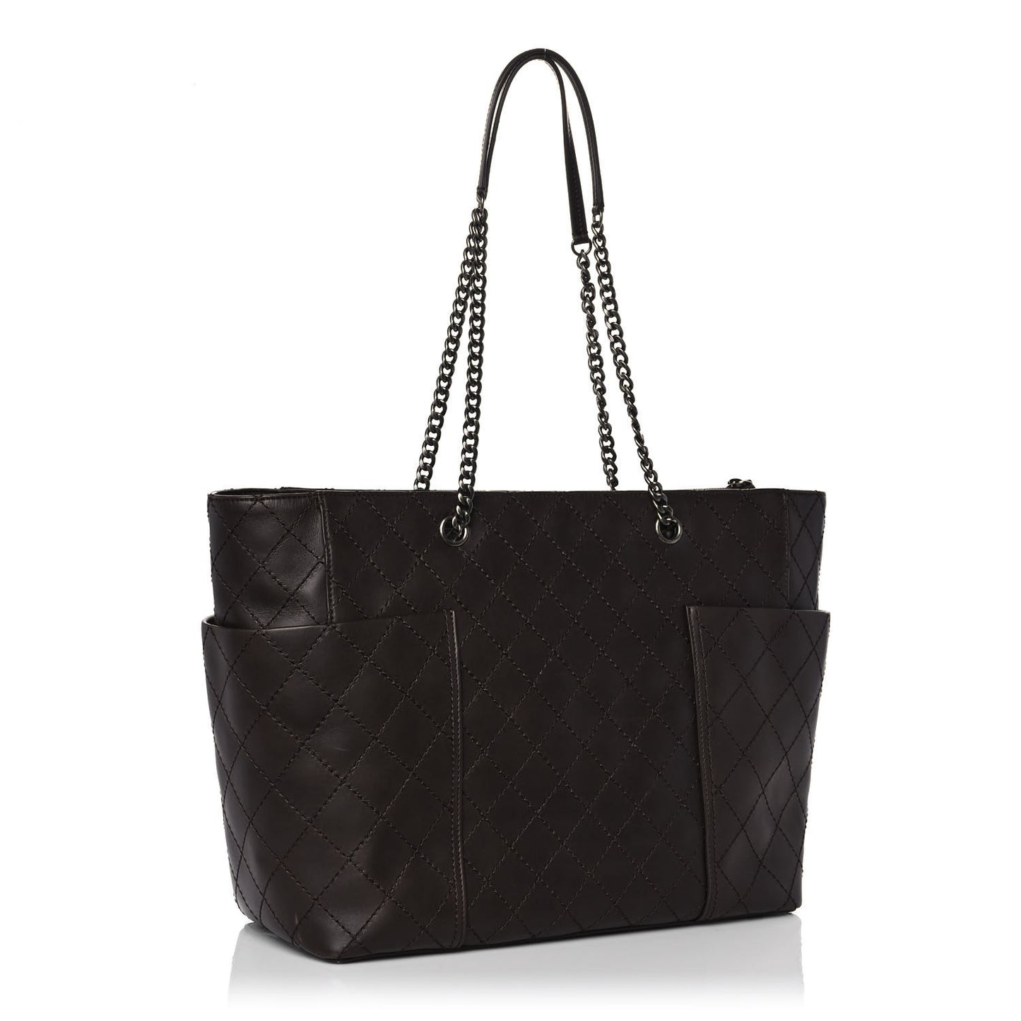 Calfskin Stitched CC Pocket Shopping Tote Dark Brown