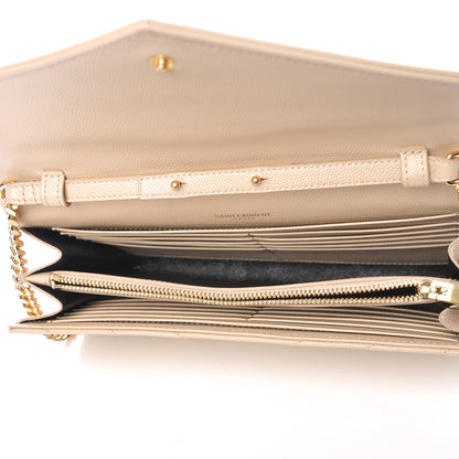 Saint Laurent Grain De Poudre Matelasse Chevron Monogram Chain Wallet Nude Powder 5 of 7