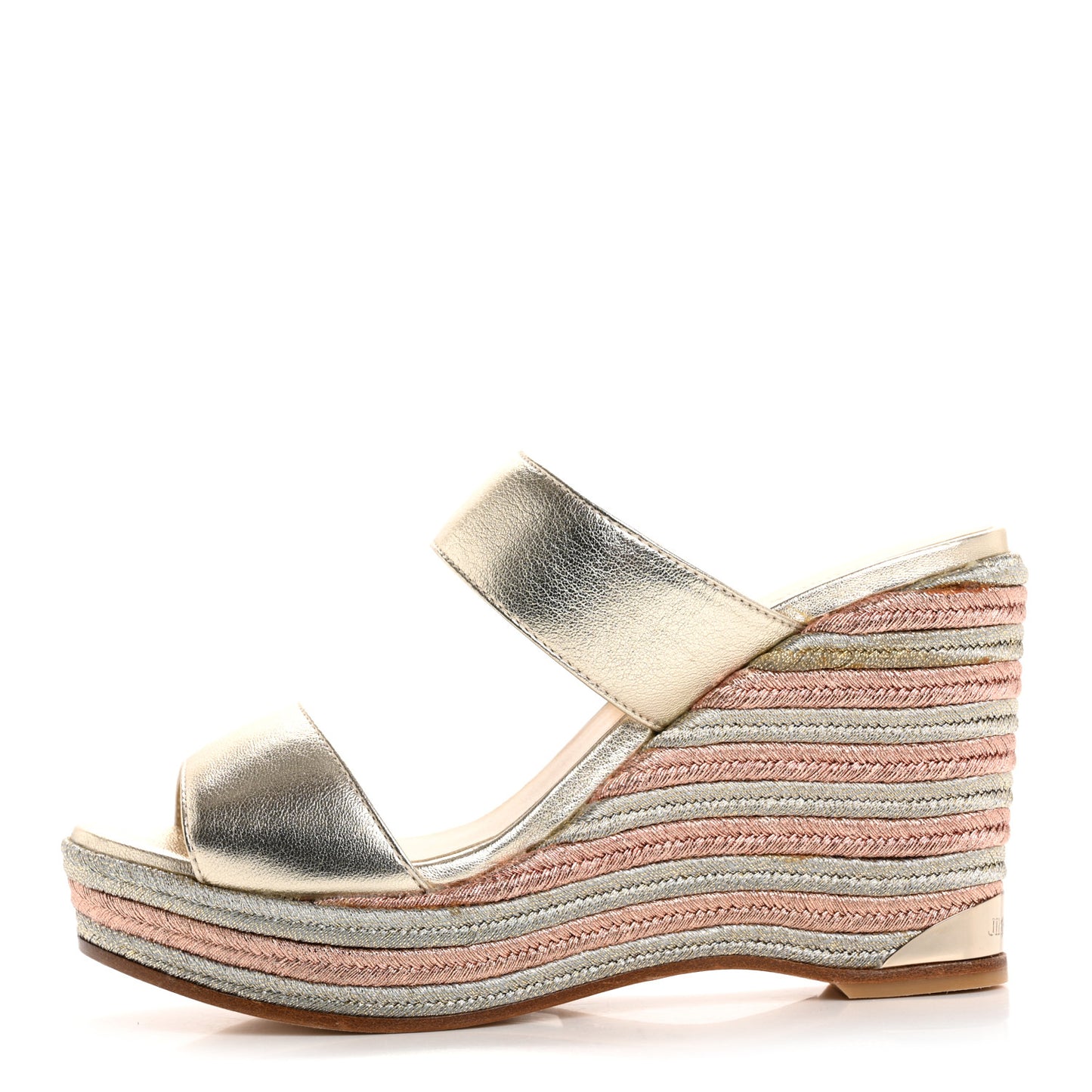 Metallic Nappa Raffia Parker Wedge 100 Sandals 36.5 Gold Multicolor