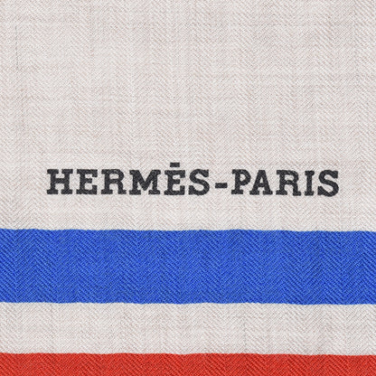Hermes Cashmere Silk Cheval A La Couverture Shawl 140 Naturel Rouge Brique 2 of 6