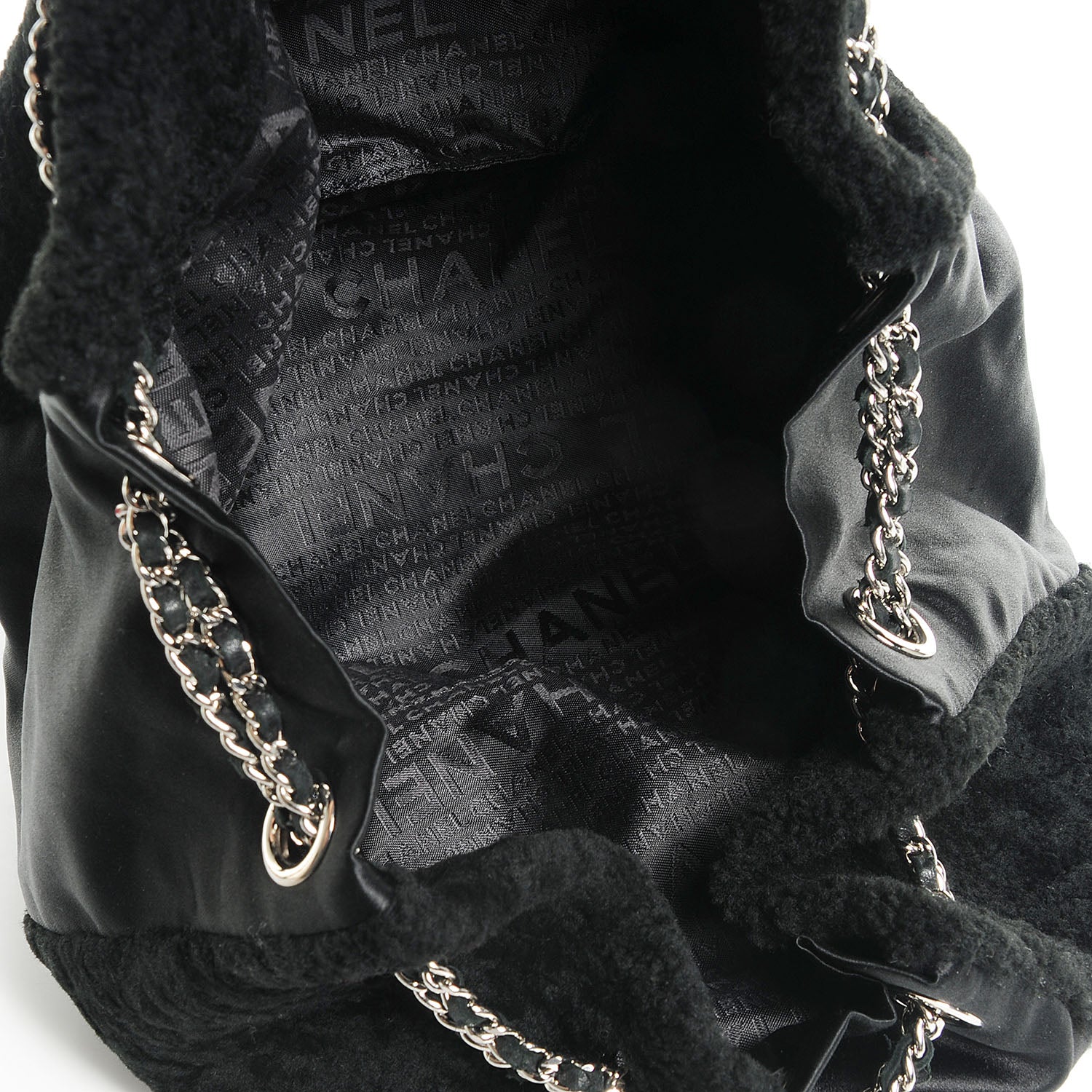 Chanel Fur Satin Drawstring Tassel Sac Cordon Shoulder Bag Black 5 of 7