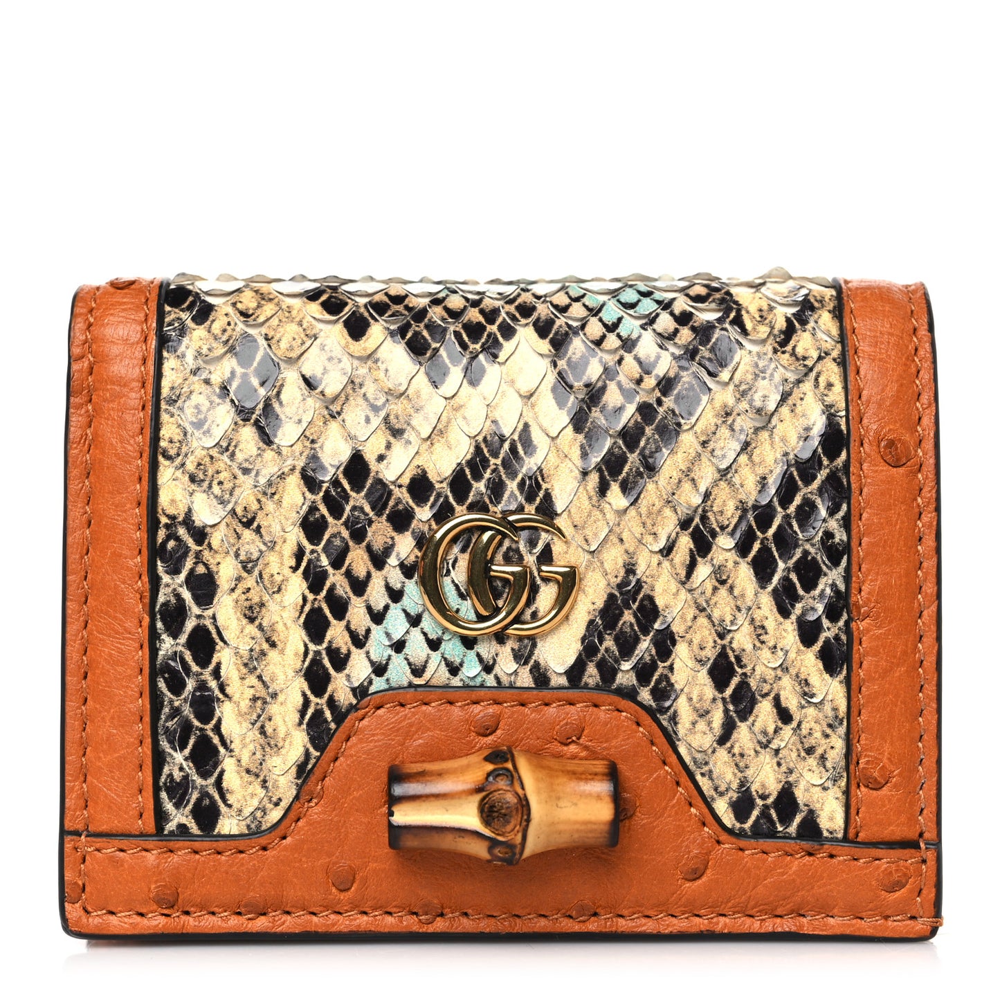 Snakeskin Ostrich Diana Card Case Butter Ivory Paradise Cloud Natural Gold
