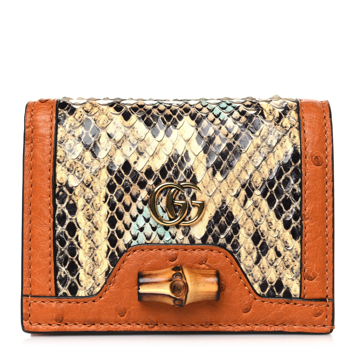 Gucci Snakeskin Ostrich Diana Card Case Butter Ivory Paradise Cloud Natural Gold 1 of 9