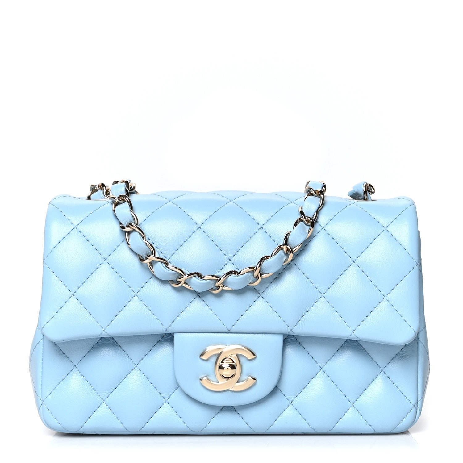 Chanel Lambskin Quilted Mini Rectangular Flap Light Blue 1 of 10