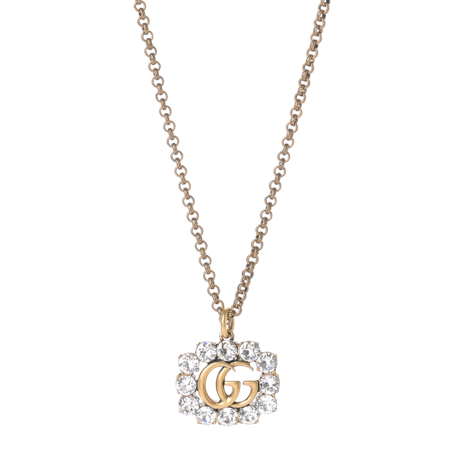 Crystal Embellished Double G Necklace Aged Gold