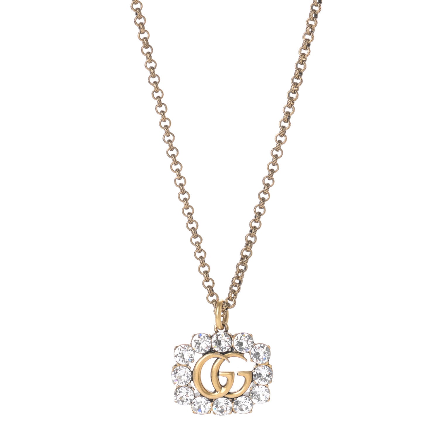 Gucci Crystal Embellished Double G Necklace Aged Gold 1 of 4