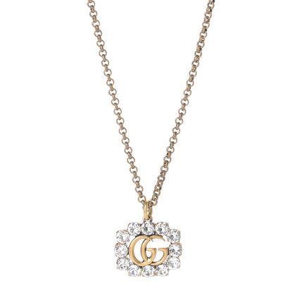 Gucci Crystal Embellished Double G Necklace Aged Gold 1 of 4