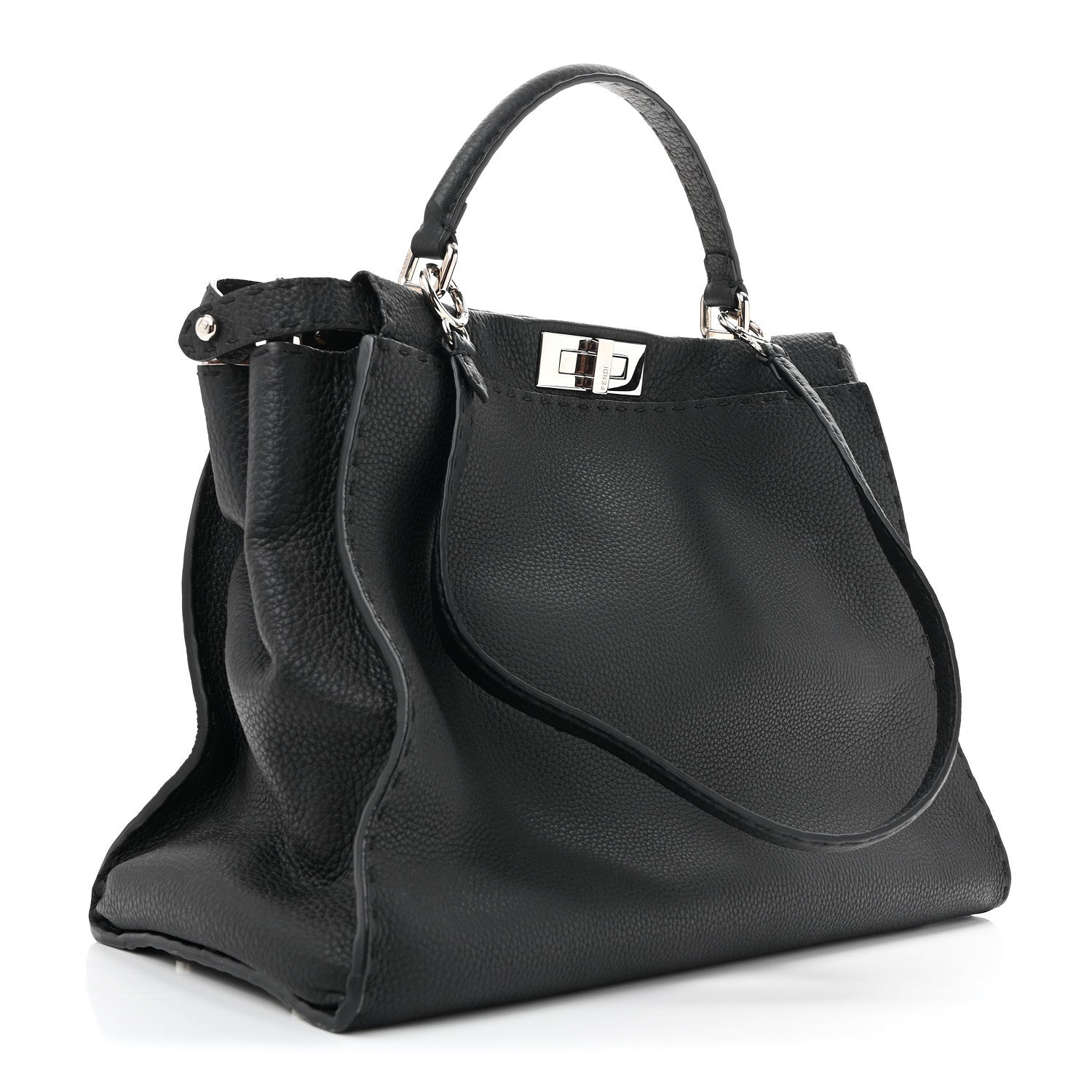 Fendi Cuoio Romano Selleria Bi-Color Large Peekaboo Iconic Satchel Black Mou 3 of 12