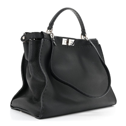 Fendi Cuoio Romano Selleria Bi-Color Large Peekaboo Iconic Satchel Black Mou 3 of 12