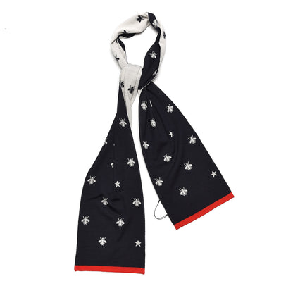 Gucci Wool Bee Scarf Navy Blue 1 of 5