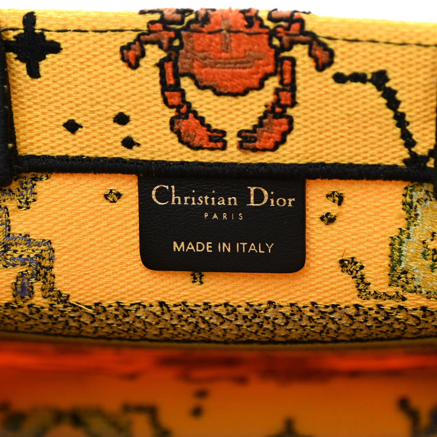 Canvas Embroidered Small Pixel Zodiac Book Tote Yellow Multicolor