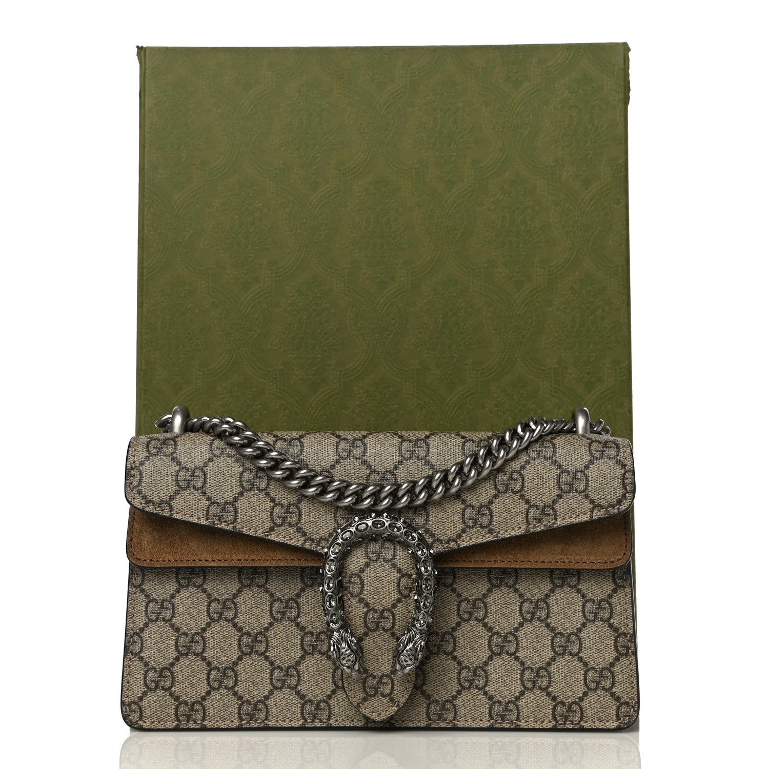 Gucci GG Supreme Monogram Suede Crystal Small Dionysus Shoulder Bag Beige Ebony Taupe 14 of 14