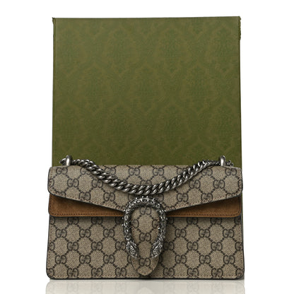 Gucci GG Supreme Monogram Suede Crystal Small Dionysus Shoulder Bag Beige Ebony Taupe 14 of 14