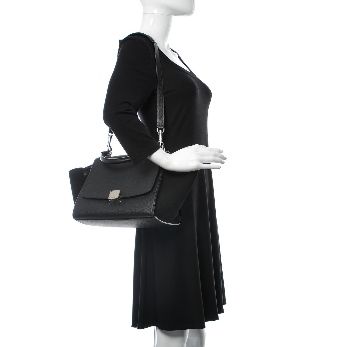 Drummed Calfskin Suede Small Trapeze Black