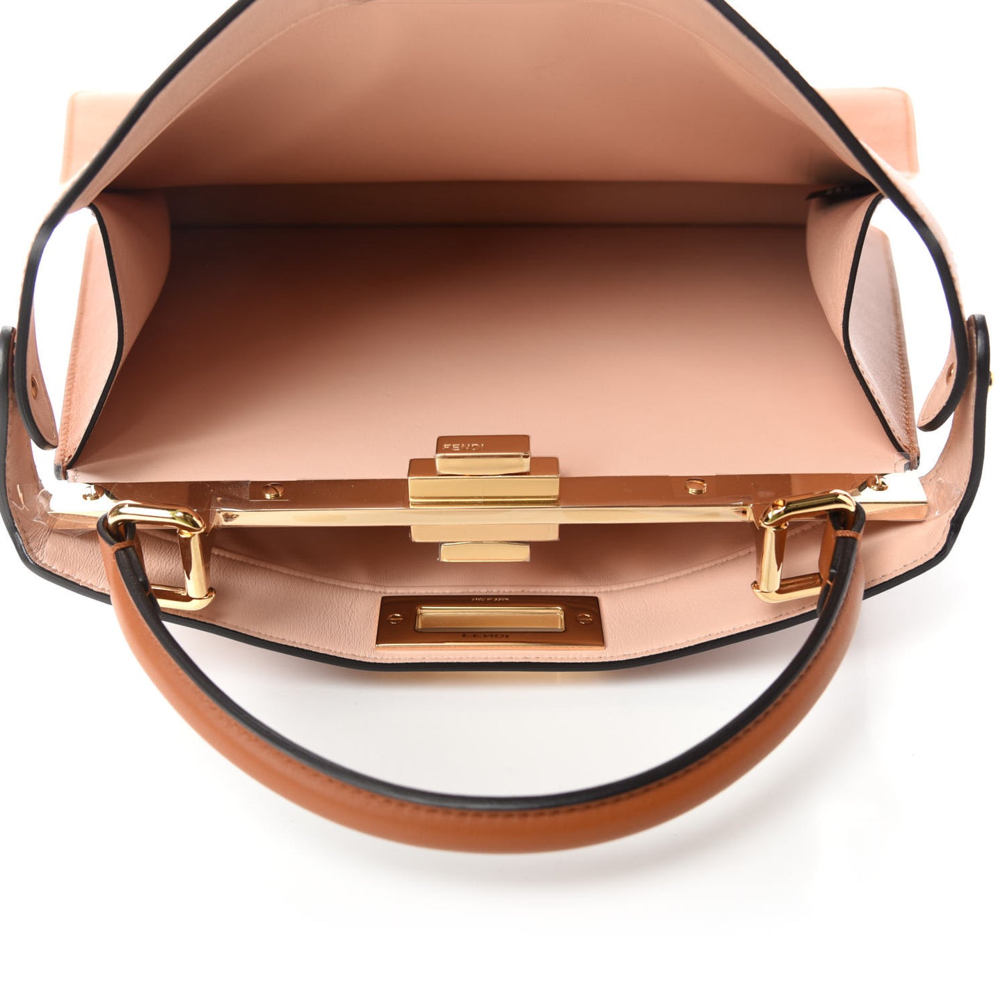 Vitello Seta Shiny Nappa Medium Peekaboo I SEE U Satchel Brandy Light Rose
