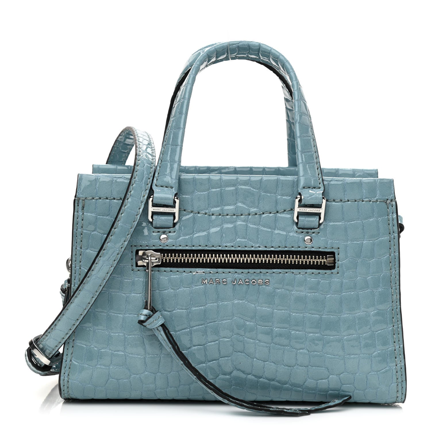 Marc Jacobs Calfskin Crocodile Embossed Stone Blue 1 of 9