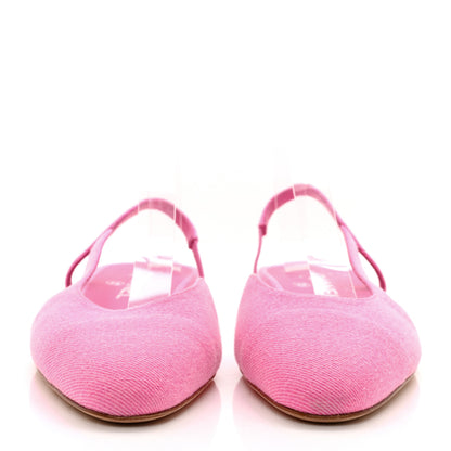 Chanel Denim Cap Toe CC Slingback Flat 40 Neon Pink 2 of 8