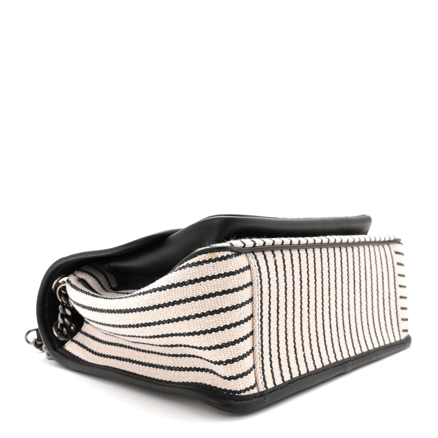 Saint Laurent Cotton Canvas Striped Vintage Calfskin Monogram Medium Niki Chain Satchel Beige Black 4 of 10