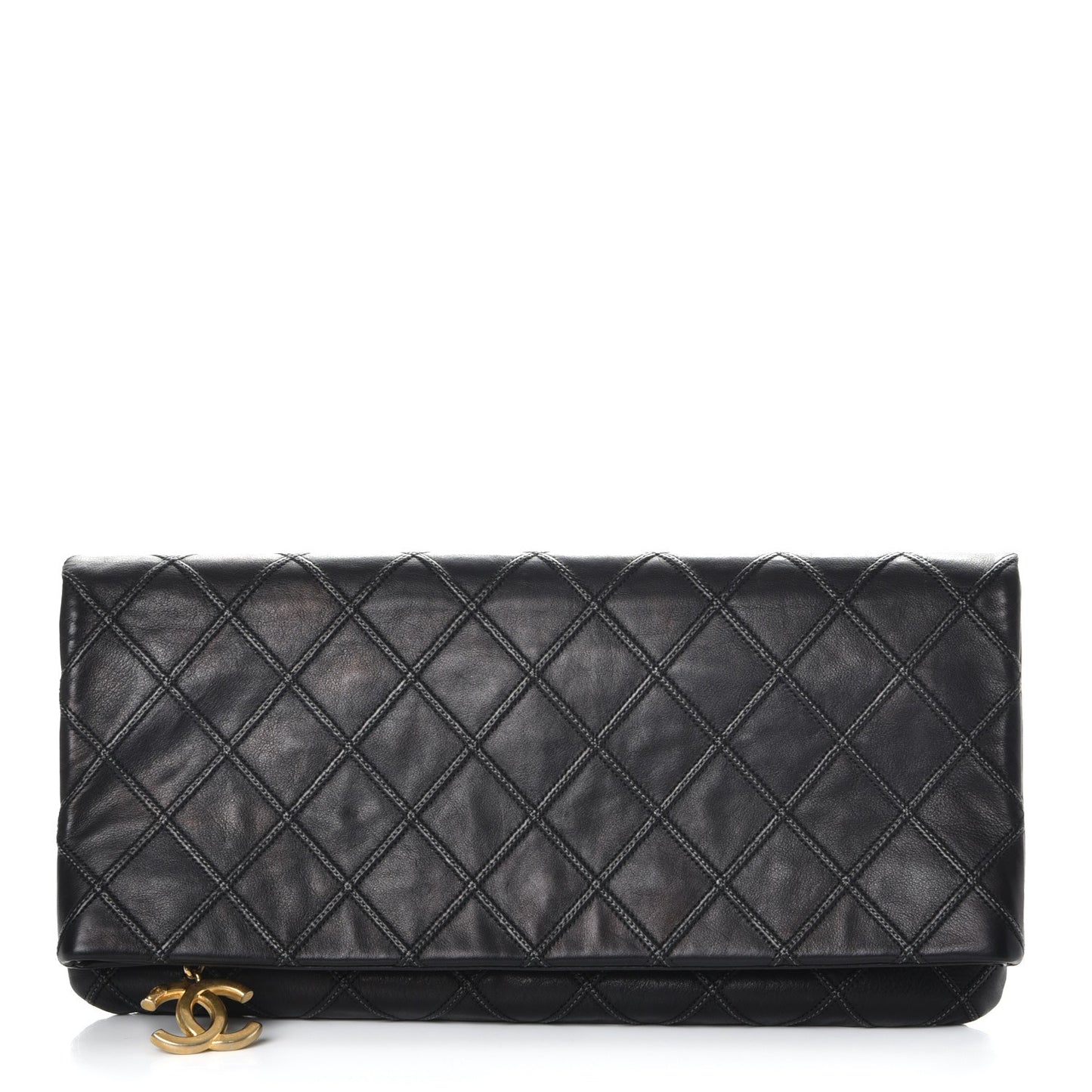 Calfskin Stitched Thin City Clutch Black