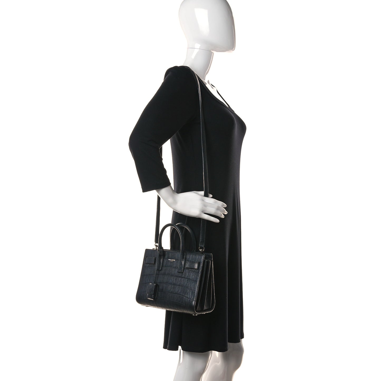 Calfskin Crocodile Embossed Nano Sac De Jour Black