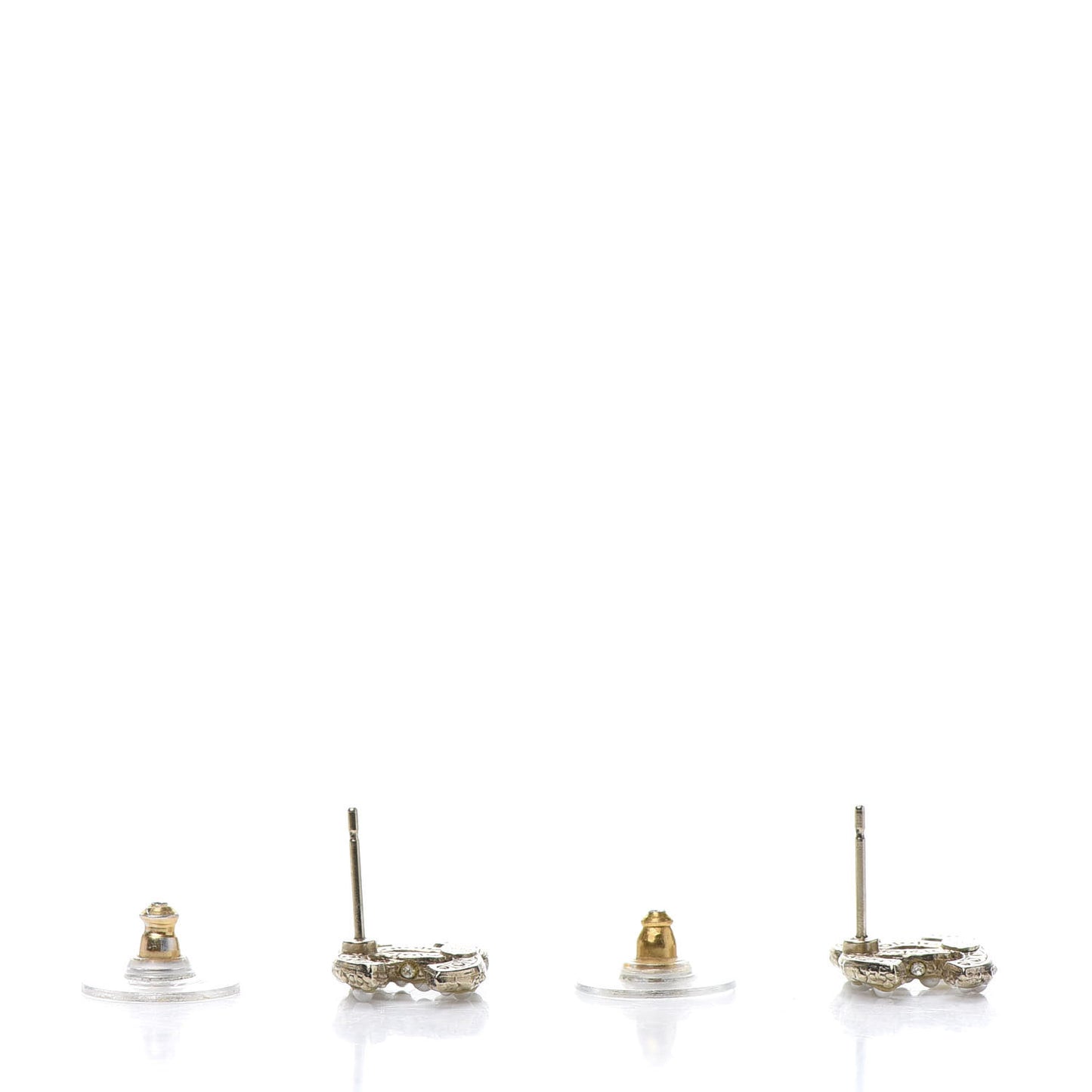 Pearl Crystal CC Stud Earrings Gold