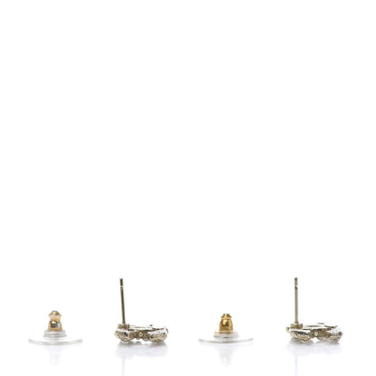 Chanel Pearl Crystal CC Stud Earrings Gold 3 of 6