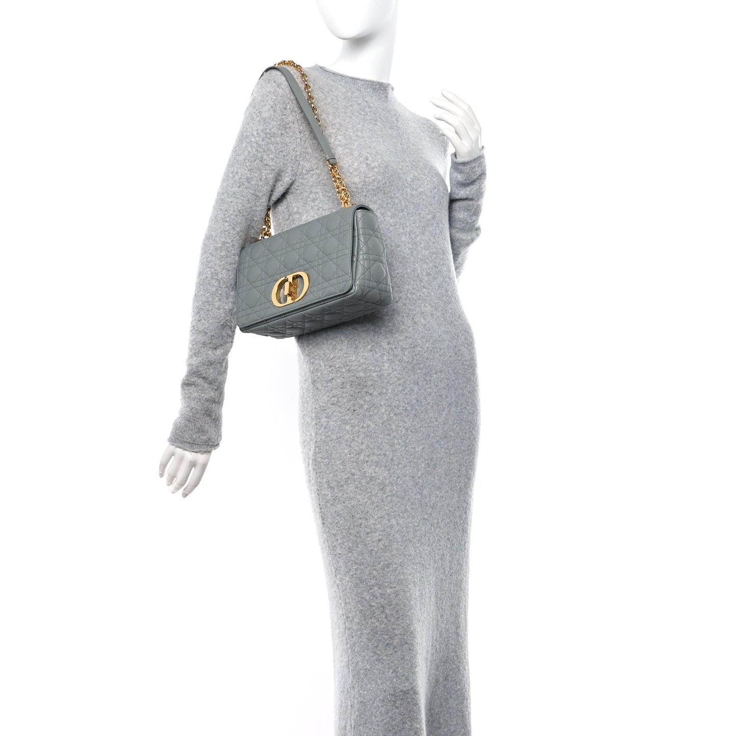 Calfskin Cannage Medium Caro Bag Ethereal Grey