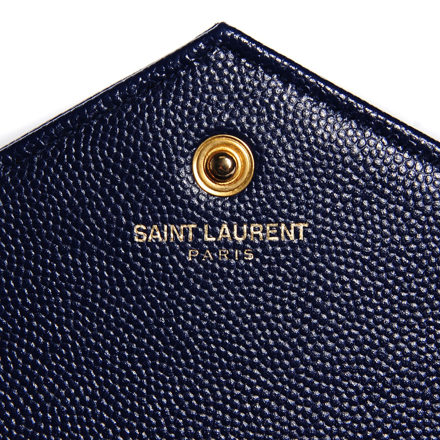 Saint Laurent Grain de Poudre Matelasse Chevron Medium Monogram Chain Wallet Navy 6 of 7
