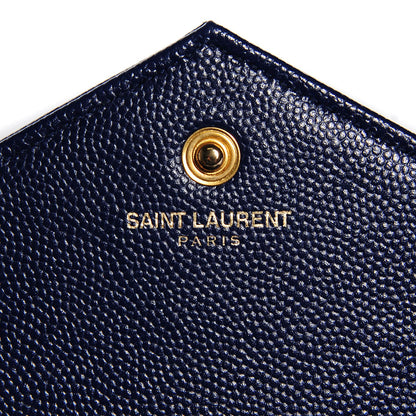 Saint Laurent Grain de Poudre Matelasse Chevron Medium Monogram Chain Wallet Navy 6 of 7