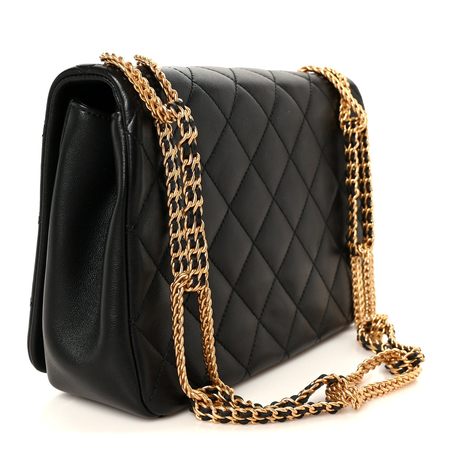 Lambskin Quilted Chain To Chain Flap Black Black