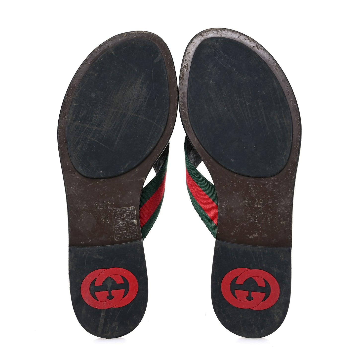 Nylon Calfskin Web GG Monogram Womens Thong Sandals 39 Green Red Cocoa