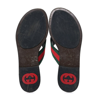 Gucci Nylon Calfskin Web GG Monogram Womens Thong Sandals 39 Green Red Cocoa 6 of 8