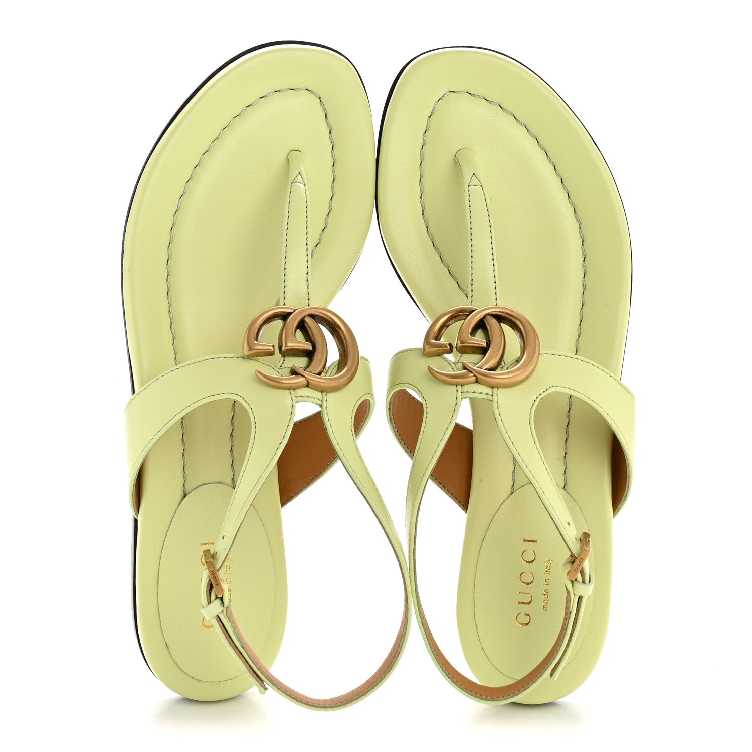 Gucci Calfskin Double G Thong Flat Sandals 35 Pistachio Green 2 of 9