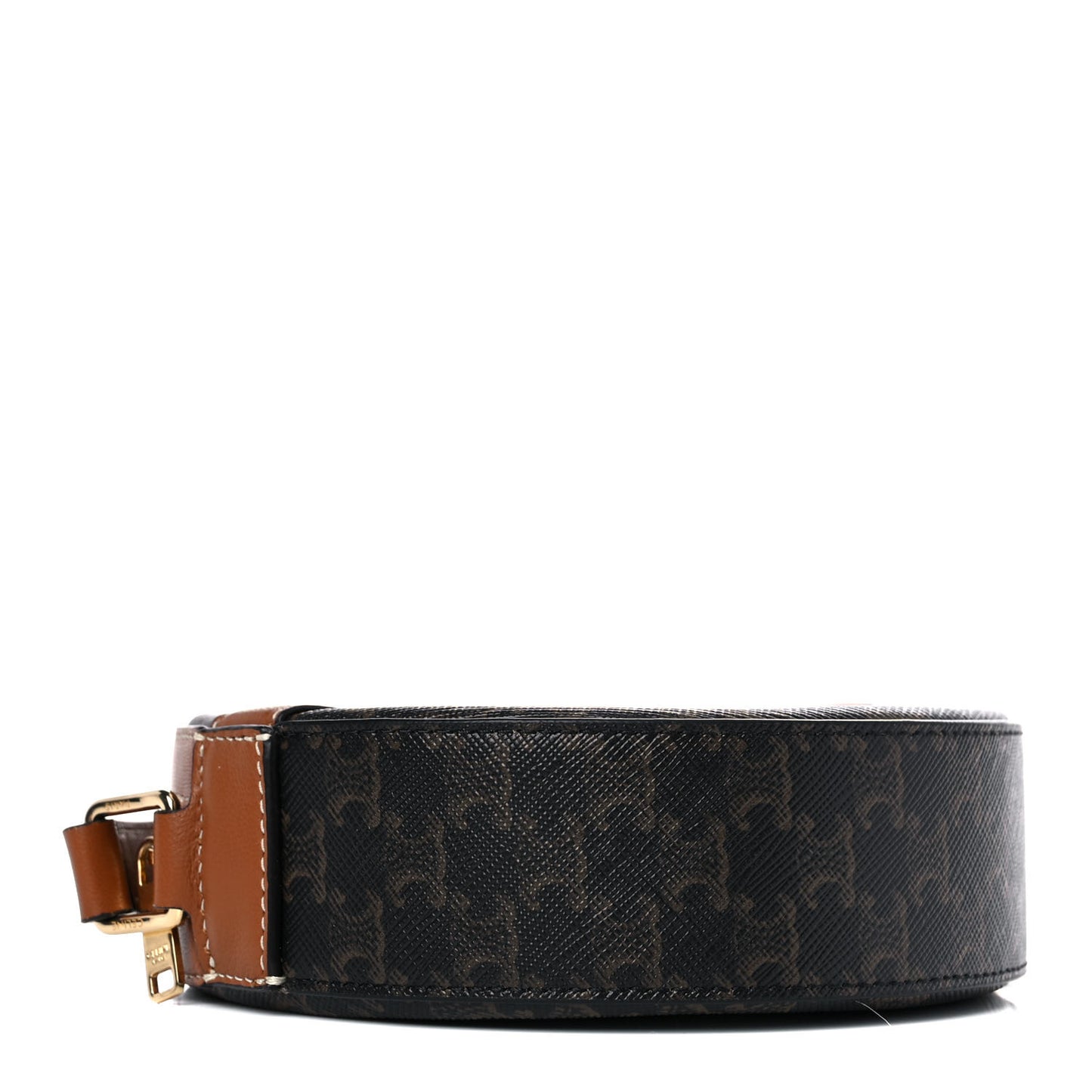 Lambskin Triomphe Canvas Round Purse On Strap Black Tan