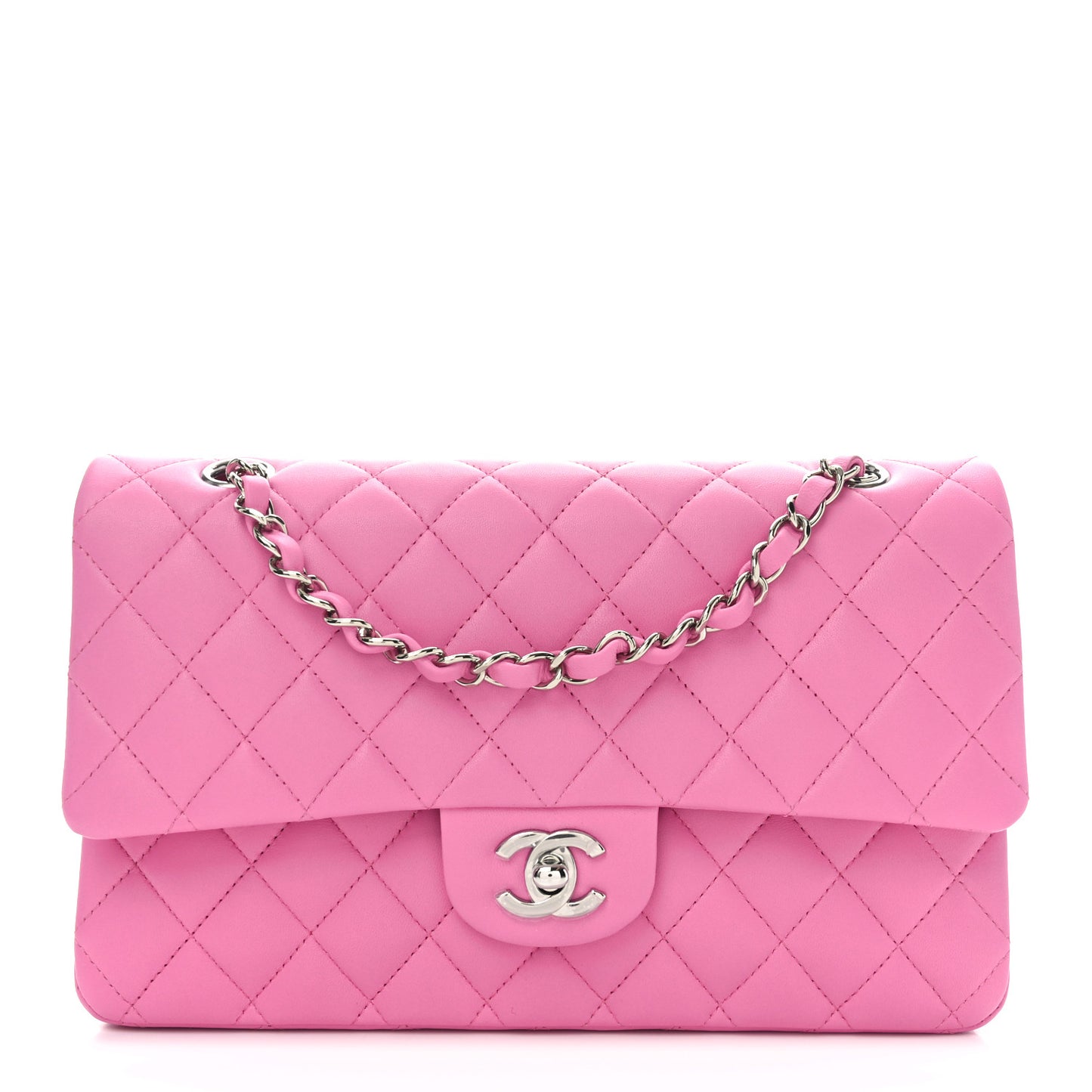 Lambskin Quilted Medium Double Flap Pink