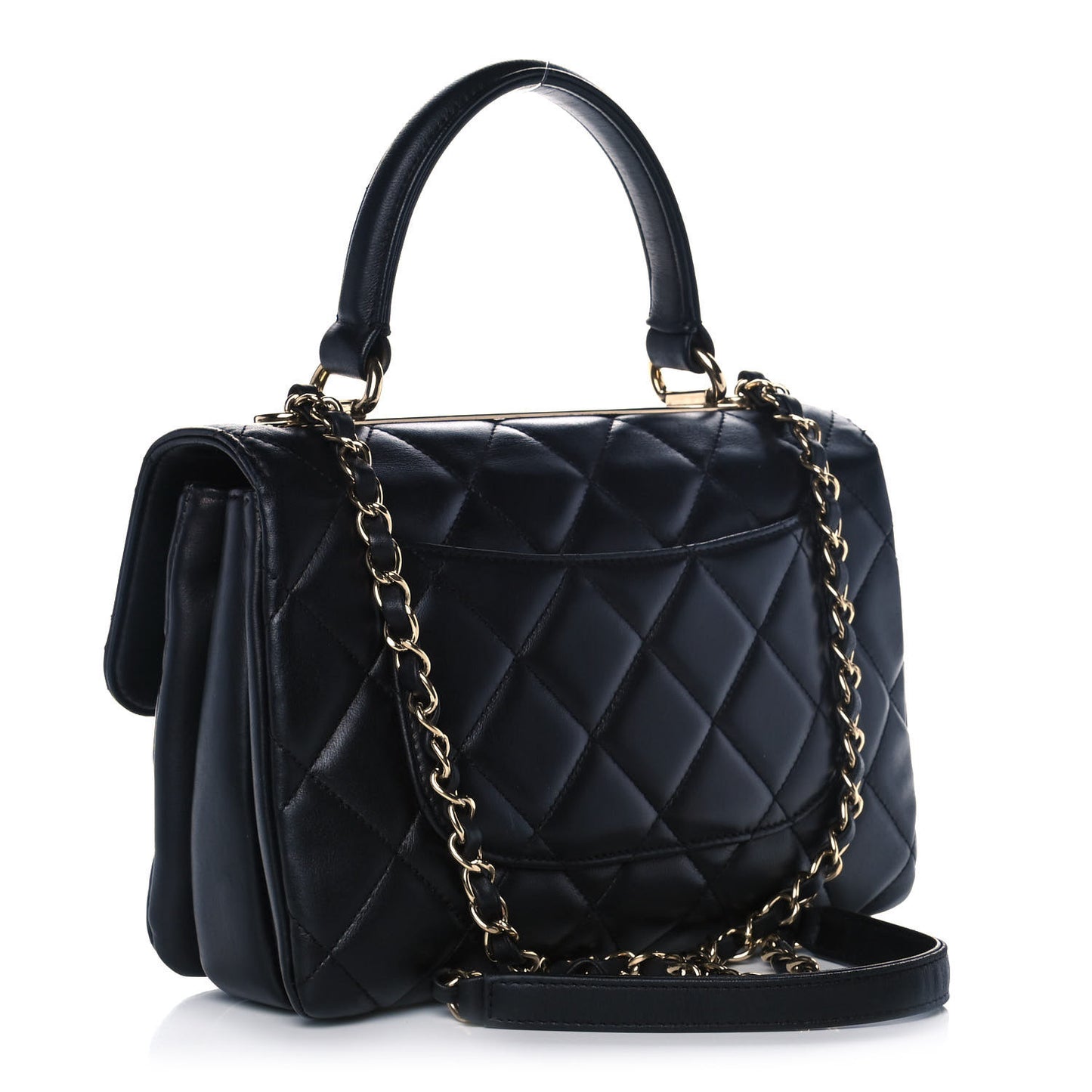 Lambskin Quilted Small Trendy CC Dual Handle Flap Bag Black