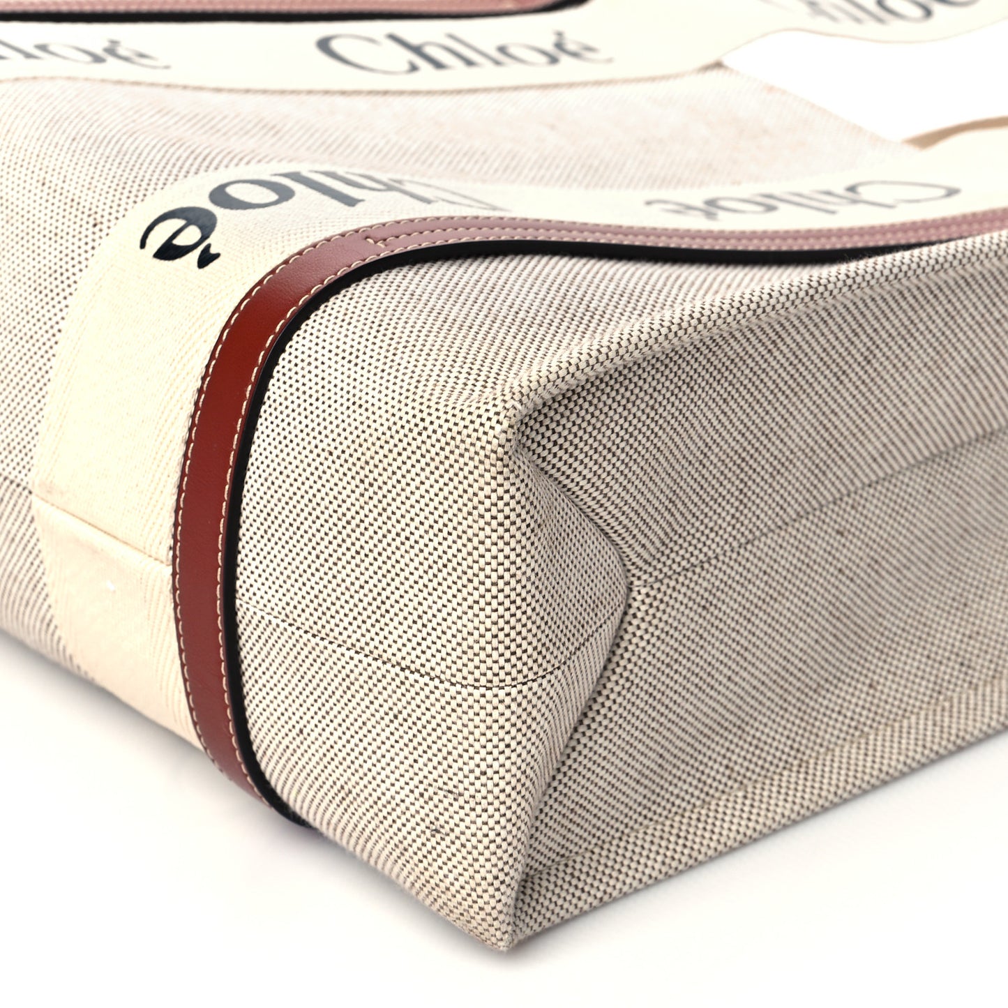 Cotton Calfskin Medium Woody Ribbon Tote White Brown