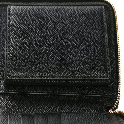 Saint Laurent Grain De Poudre Matelasse Chevron Monogram Compact Zip Around Wallet Black 14 of 21