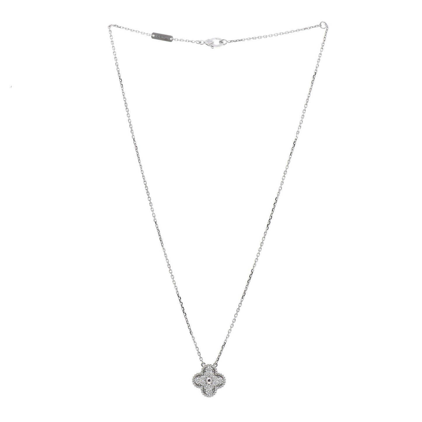 18K White Gold Diamond Vintage Alhambra Pendant Necklace